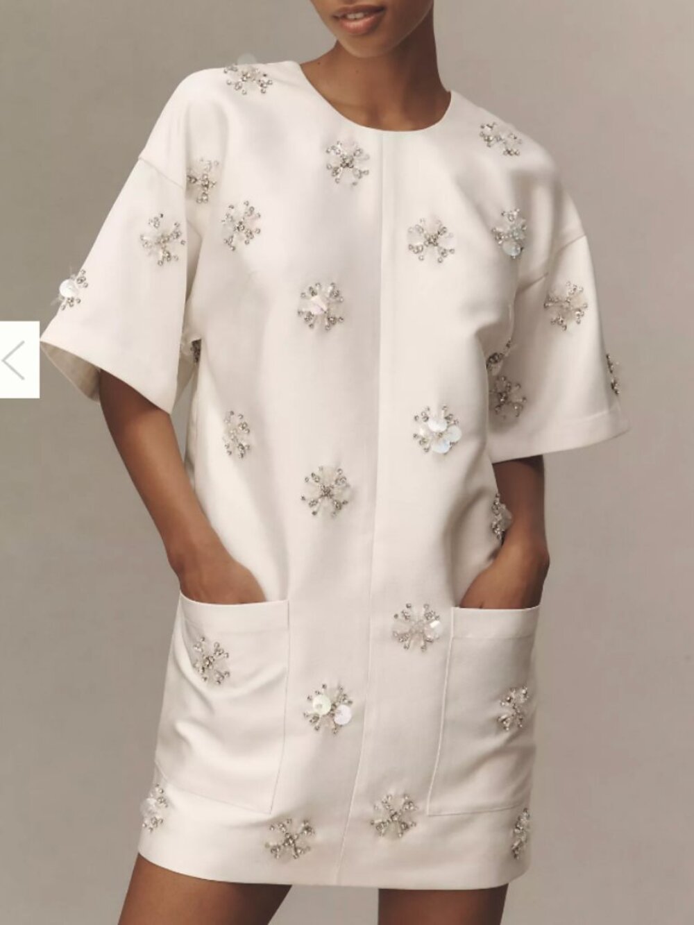 BHLDN Short-Sleeve Crew-Neck Beaded Mini Dress